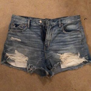 Medium wash high rise shorts